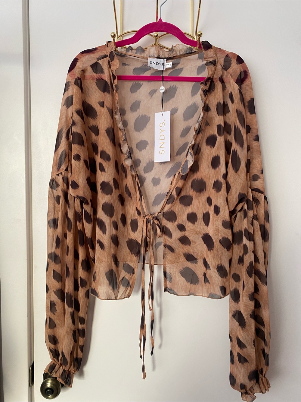 SNDYS. Leopard Print Tie-Front Sheer Blouse - NWT! 🐆🤎